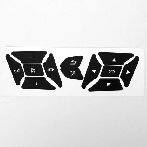 Mercedes Benz Dash Button Repair Kit With Stickers And Decals showing black control label replacements on white background