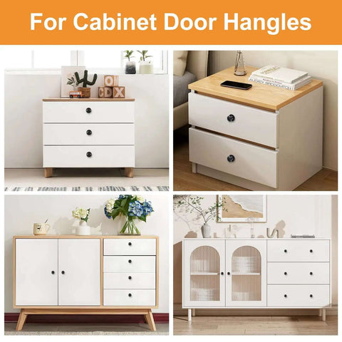 Matte Black 1.18 Inch Self Stick Drawer Knobs Set Of 24 Cabinets Pulls No Drill featured on various white furniture