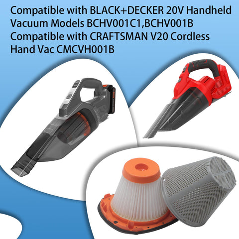 2 Pack HEPA Filter Replacement For 20V MAX PowerConnect Handheld Vacuum BCHV001C1 And BCHV001B Fits Craftsman V20 CMCVH001B N900287
