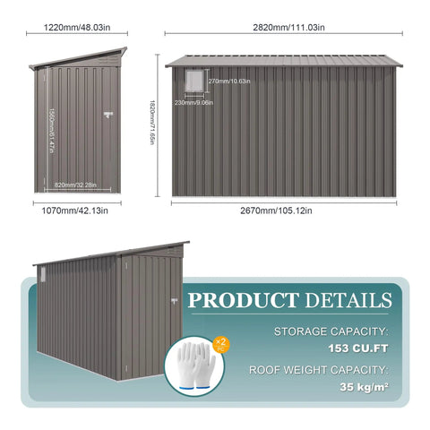 Rugged 4x9.2 Ft Outdoor Storage Shed Made From Galvanized Steel With Lockable Door And Window Waterproof Metal Tool Storage