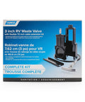 Packaging of RV Gate Valve Extension Kit with 72 Inch Flexible Cable, showcasing product details and installation simplicity.