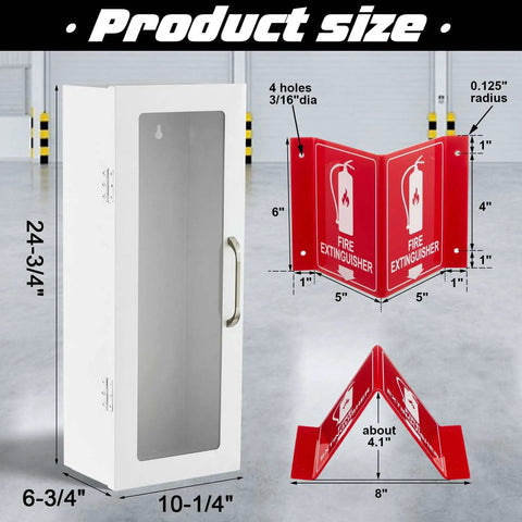 White Steel Fire Extinguisher Cabinet With Projecting Sign And Arrow, Wall Or Surface Mount For 10 lb Dry Chemical Extinguishers
