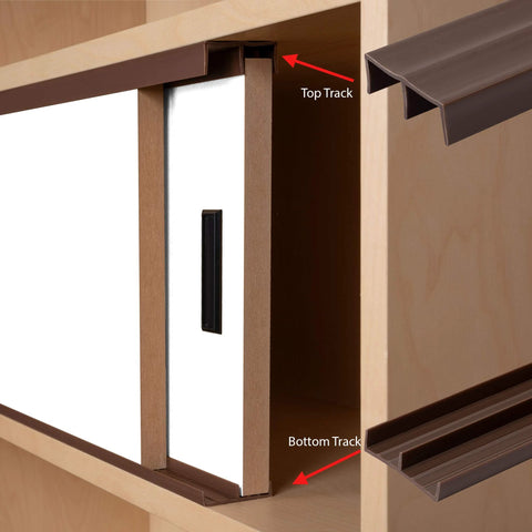 Three Quarters Inch Panel Sliding Door Track Set For Three Quarters Inch Thick Panels 48 Inch Brown Plastic Upper And Lower Tracks Smooth Quiet Operation Ideal For Cabinets Bookcases Display Panels Reptile Tanks And Honeycomb Panels Made In USA.