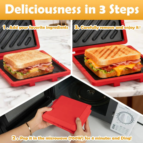 Fast Crispy Microwave Sandwich Maker With Adjustable Silicone Strap Removable Nonstick Grilled Cheese Toaster in use