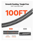 Heavy Duty Auto Feed Drain Cleaner Machine With 100 Ft Steel Cable showing 100FT solid steel cable for unclogging drains.