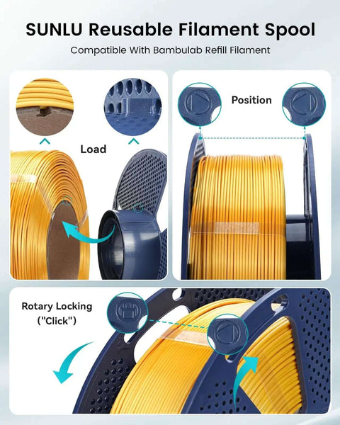 SUNLU reusable filament spool showing loading and locking mechanism.