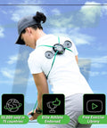 Golfer using TPro Green 2.0 Golf Swing Training Aid with straps and discs for strength and stability during swing practice.