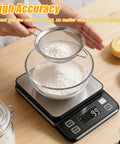 Waterproof Kitchen Scale With 0.1g Precision, 10kg/22lb Digital Food Scale In Stainless Steel, measuring flour in a glass bowl