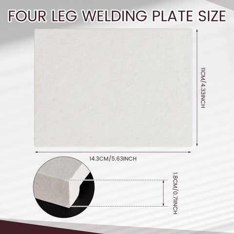 Four leg welding plate dimensions for 6 Piece Jewelry Soldering Kit With 2 Honeycomb Ceramic Soldering Blocks, Copper Tongs, And 3 Reverse Tweezers For Jewelry Making, Soldering, And Repair, A Complete DIY Ready Pro Grade Workstation.