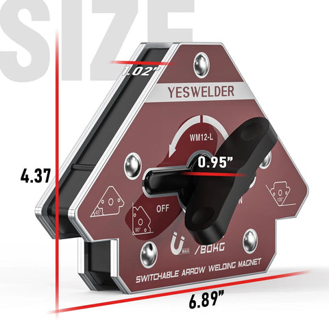 YesWelder welding magnet with on/off arrow switch, red metal holder, 176 lb holding power