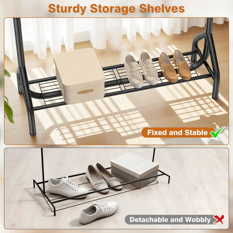 Built Like A Boss Double Rod Clothing Rack In Matte Black Steel, Handles Up To 622 Lbs Dead Flat With Zero Flex, Tall Garment Rack With Roomy Storage Shelves For Your Whole Closet Setup Today