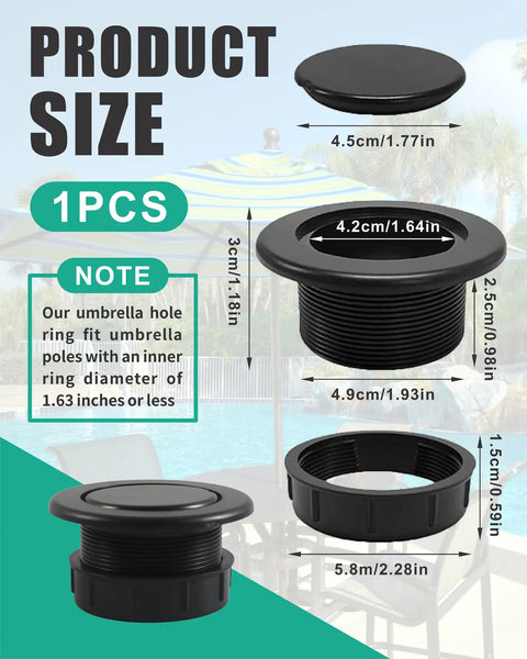 Two Pack Thicker Patio Table Umbrella Hole Ring Plug Caps Outdoor Parasol Hole Covers Inserts fits 2" holes, black