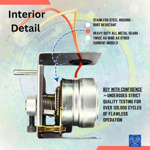 Interior view of RZ3-1M Replacement Damper Motor Actuator for 24V 2-Wire Spring Return, showing stainless steel housing and gears