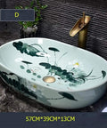 Super Chic Oval Above Counter Bathroom Vanity Vessel Sink Premium Porcelain Ceramic Washbasin with floral design, 57x39cm size.