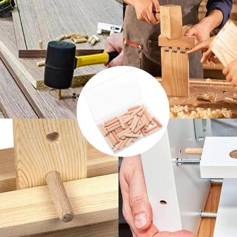 48 Pack 5Mm By 25Mm Wooden Dowel Pins With Fluted Beveled Ends For Shelves And Woodworking used in various DIY assembly projects