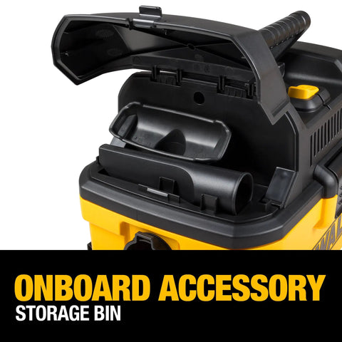 Beast 4 Gallon Wet Dry Shop Vacuum With 5 Peak HP Corded Power showing onboard accessory storage bin open