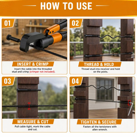 How to use 50 Pack Black Cable Railing Kit Deck Ready Setup With Dead Simple Stainless Steel Cables hidden mounting hardware.