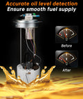 Fuel Pump Assembly For 2014 2015 2016 2017 2018 Chevy Silverado 1500 And GMC Sierra 1500 With 4.3L V6 5.3L V8 Or 6.2L V8 Engines Replace OE 13513407 13582491 E412 SP6714M showing fuel gauge before and after installation