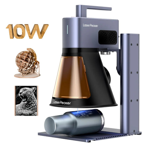 LP2 Plus 10W Diode Laser Engraver with Ultra Fast 4000mm per Second Performance, shown engraving a metal cylinder.