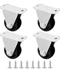 Four Pack 1 Inch Heavy Duty Rigid Fixed Caster Wheels With Non Swivel Top Plate For Furniture shown with mounting screws