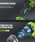 Side view of a Cordless Half Inch Impact Wrench Kit With 600 Nm Torque, Brushless Motor, 3200 RPM, showing ergonomic design and striking block.