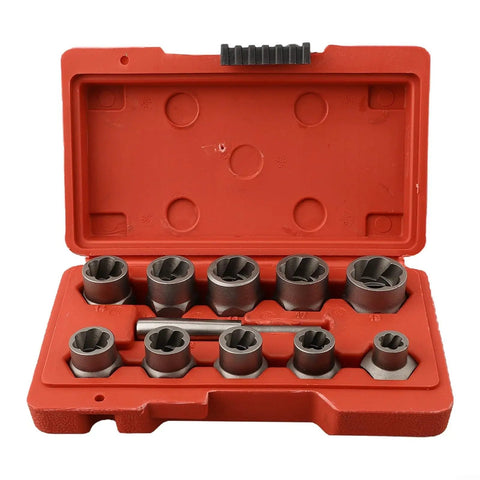 Beefy Half Inch Bolt Extractor Socket Set For Stripped Bolts 11 Piece Nut Remover Tool Kit CR MO Steel open case display