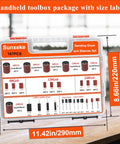 187 Piece Sanding Drum Kit For Drill And Drill Press With Grit Sleeves And Rubber Drums in a toolbox with size labels