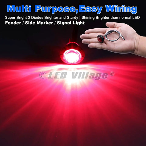 Must Have Three Quarter Inch LED Side Marker Lights 30 Pack Amber Red White Round Clearance Lamps in hand glowing red
