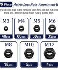 180 Pack Black Lock Nuts Assortment Kit M3 Through M12 Nylon Insert Nylock Nuts 304 Stainless Steel Standard Threads