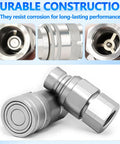 Flat Face Hydraulic Quick Connect Couplers Three Eighths Inch NPT ISO 16028 With Dust Caps Male And Female Set 5076 PSI Rating