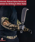 Person holding Pathfinder Scythe Style Machete Heavy Duty Carbon Steel Outdoor Tool With Durable Grip for camping.