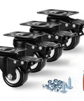 Set of four 2 inch swivel caster wheels with brakes and screws, ideal for light furniture and equipment mobility.