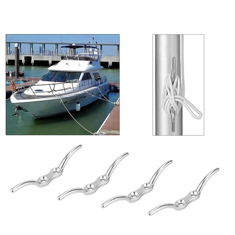 316 Grade Stainless Steel Boat Cleats 4.5 Inch Double Horn Four Pack With Mounting Screws For Rope Tie Downs On Kayaks Boats And Docks