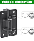Heavy Duty Six Point Five Inch Bolt On Gate Hinges With Bearings, 1000 Lb Capacity Anti Sag L Shaped Gate Hardware, Built Tough Powder Coated Black Carbon Steel Garden Fence Barn Farm Gate, Four Pack, black sealed ball bearing hinge close-up