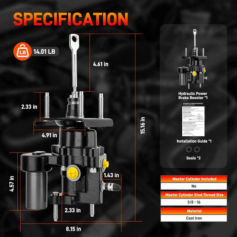 Hydraulic Power Brake Booster For Ram Trucks 2011-2018 Compatible With 2500 3500 4000 4500 5500 V8, shown with specifications.