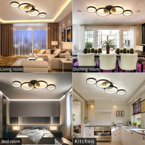 Ultra Sleek Modern LED Flush Mount Ceiling Light with Four Ring Design 28.7 Inch in Living Room, Dining, Bedroom, Kitchen