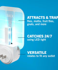 Heavy Duty Plug In Insect Trap For Indoors Badass Fruit Fly Gnat Moth Eraser With Uv Led Lighting showing features and design.