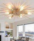 Firework Chandelier Pendant Light With Eight Lights, Modern Aluminum Ceiling Fixture, Chrome Finish, 19.6 Inch Diameter