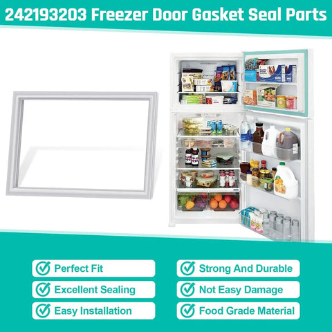 Premium Top Freezer Door Gasket Seal 17.91 X 28.74 Inches For Refrigerator Replacement next to open fridge with food items
