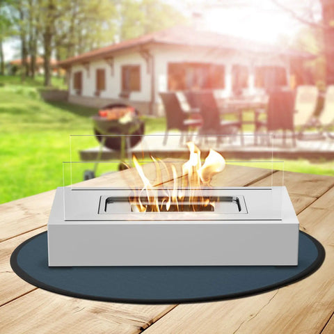 20 Inch Fire Pit Mat For Tabletop Grills And Stoves Triple Layer Fireproof Heat Resistant Under Grill Pad in blue outdoor setting