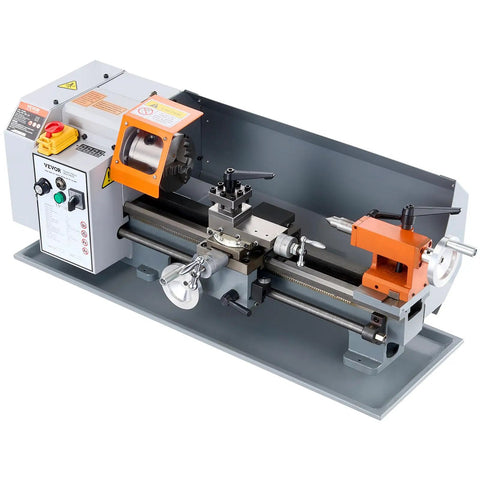 Precision Benchtop Metal Lathe 7 X 14 Inch With 0-2200 RPM Variable Speed And 500W Brush Motor External Poly-V Belt Drive