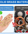 Image comparing 70 Pack Brass Flat Washers Set, 3mm ID, 8mm OD, 0.8mm Thick with other materials, showing durability and corrosion resistance.