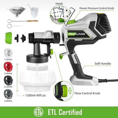 Powerful 700W HVLP Paint Sprayer With 1200ml Large Capacity Tank, nozzles, and accessories for DIY painting projects