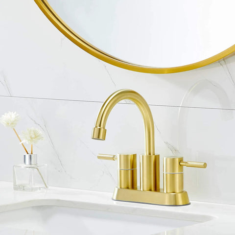 Gold Finish Bathroom Faucet With Dual Handles 360 Degree Rotating Stainless Steel Vanity Lavatory Sink Mixer Lead Free Modern Design