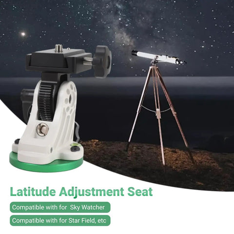 Adjustable Telescope Mount Seat And 90 Degree Equatorial Wedge Base For Astronomy Accessories, Flexible, Aluminum Alloy Construction, shown with tripod under starry sky