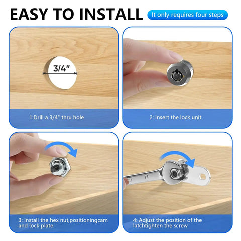 Installation steps for Five Eighth Inch Toolbox Lock With Keys Keyed Alike Tubular Cam Lock Zinc Alloy