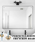 Straight Up Premium Stainless Steel Decorative Screw Covers Smooth Brushed Finish 16 Mm hidden mirror screws concealing screws on a wall mirror.
