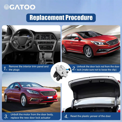 Hyundai Sonata Trunk Latch Replacement Actuator For 2015 2016 2017 installation steps with car interior and exterior views