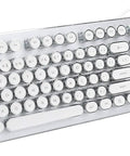 Badass 104 Key Mechanical Gaming Keyboard For PC featuring slick white round keys and durable build, showing front view.