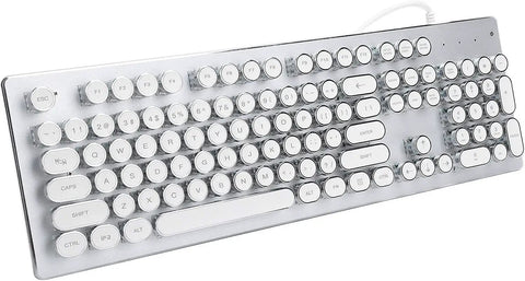 Badass 104 Key Mechanical Gaming Keyboard For PC featuring slick white round keys and durable build, showing front view.